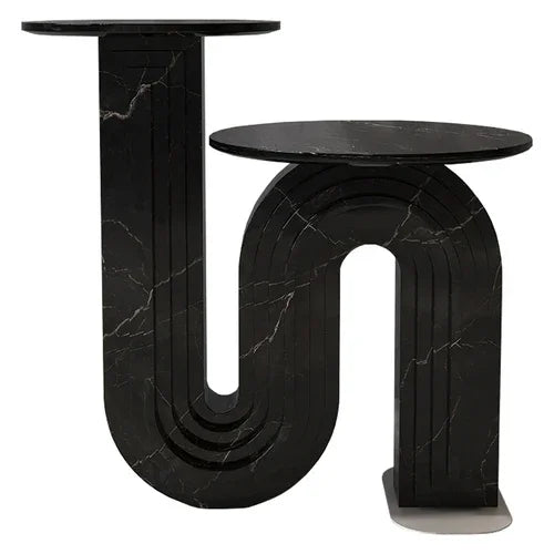 Mesa de centro con placa de piedra de lujo ligera, mesa auxiliar redonda de altura creativa para sala de estar y balcón
