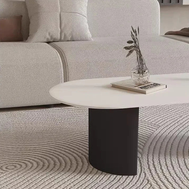 Cream Color Light Luxury Oval Coffee Table For Living Room Sintered Stone Modern Minimalist Design Living Room Meuble Furniture