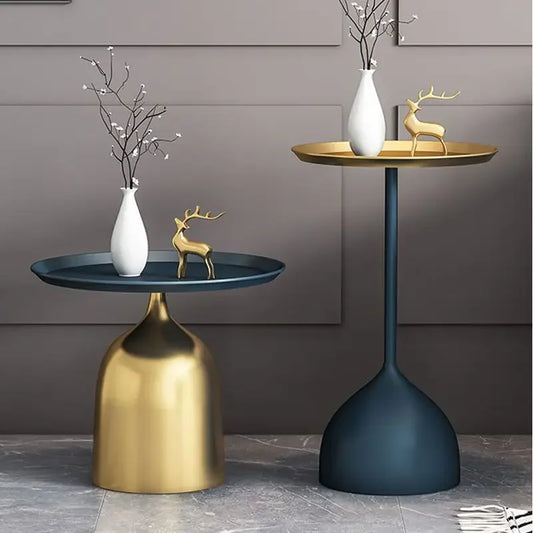 Mesa auxiliar pequeña de hierro forjado, mesa de centro redonda, muebles de sala de estar