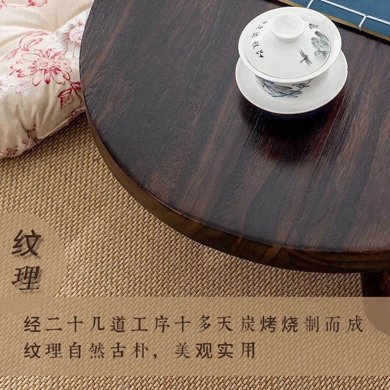 Mini mesa baja redonda de madera maciza para dormitorio, ventana de Bahía Simple y moderna, Tatami de arroz, pequeña mesa de té de café, mesas de tierra