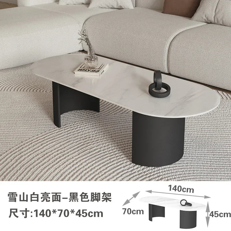 Cream Color Light Luxury Oval Coffee Table For Living Room Sintered Stone Modern Minimalist Design Living Room Meuble Furniture