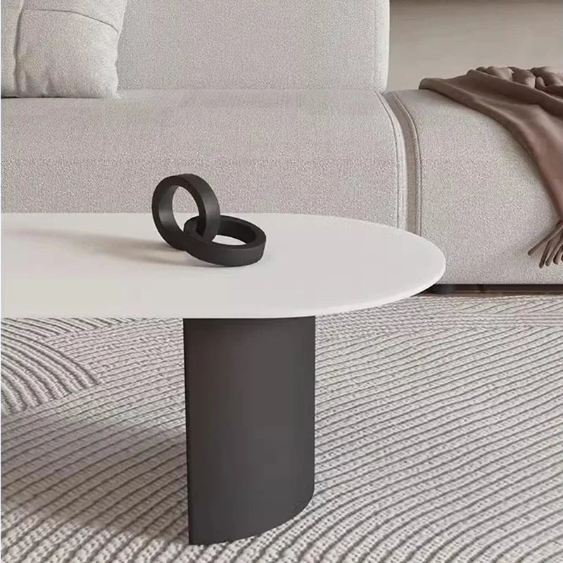 Cream Color Light Luxury Oval Coffee Table For Living Room Sintered Stone Modern Minimalist Design Living Room Meuble Furniture