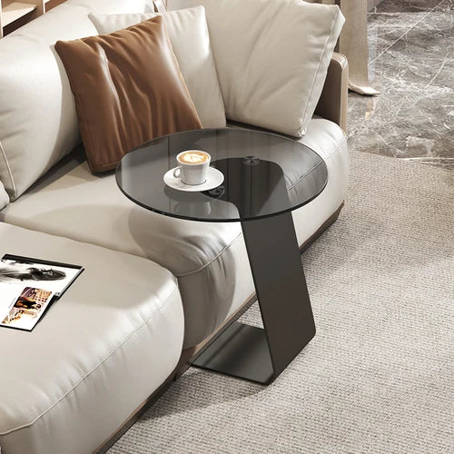 Mesa de centro de vidrio templado, sala de estar, hogar, combinación simple, mesa redonda, sensación de alta gama, unidad pequeña, mesa lateral