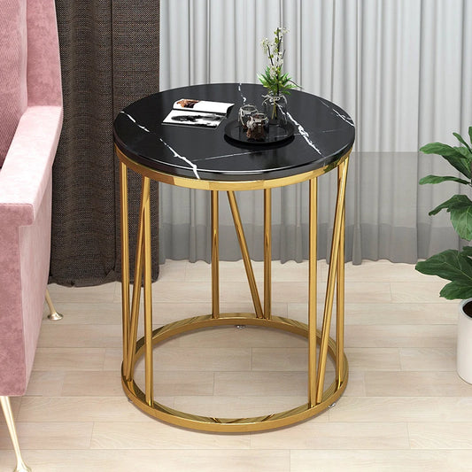 Mesa de centro dorada para sofá, muebles de mármol, mesita de noche redonda pequeña, patas de Loft modernas, mesa de Metal, decoración del hogar