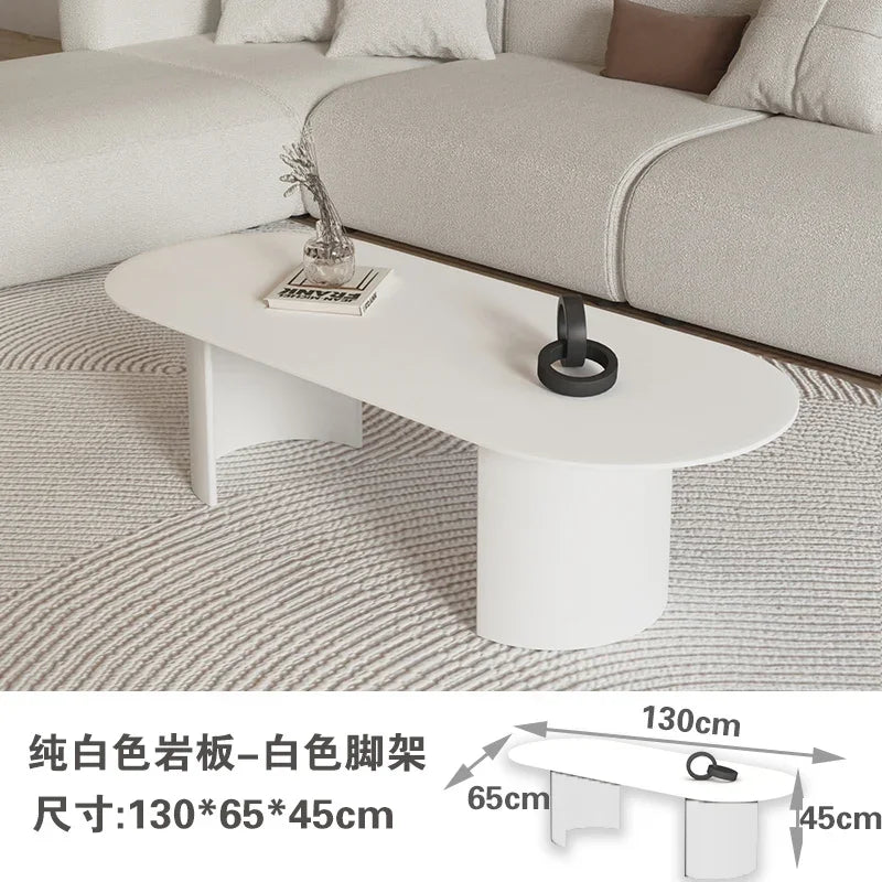 Cream Color Light Luxury Oval Coffee Table For Living Room Sintered Stone Modern Minimalist Design Living Room Meuble Furniture