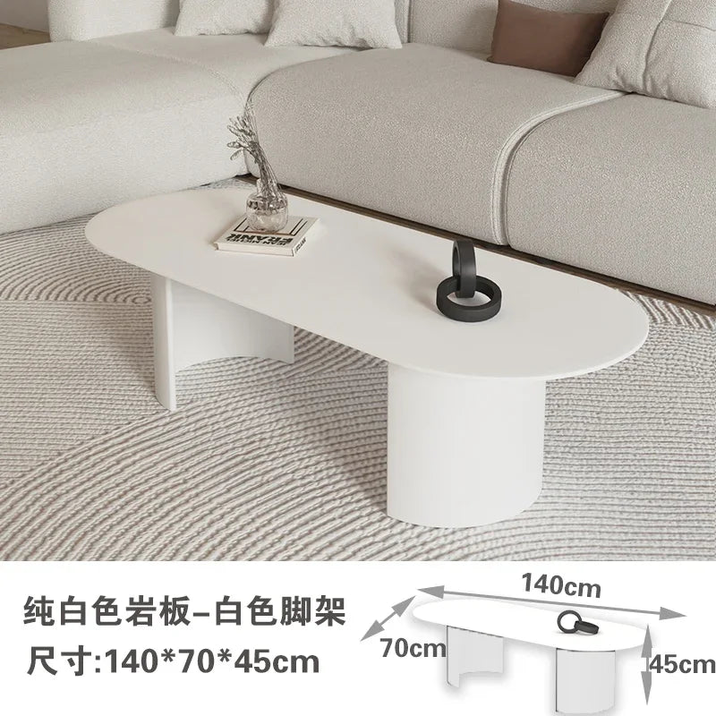 Cream Color Light Luxury Oval Coffee Table For Living Room Sintered Stone Modern Minimalist Design Living Room Meuble Furniture