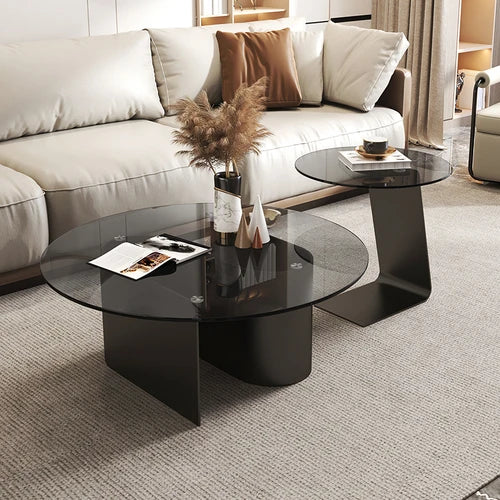 Mesa de centro de vidrio templado, sala de estar, hogar, combinación simple, mesa redonda, sensación de alta gama, unidad pequeña, mesa lateral