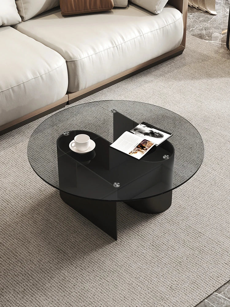 Mesa de centro de vidrio templado, sala de estar, hogar, combinación simple, mesa redonda, sensación de alta gama, unidad pequeña, mesa lateral