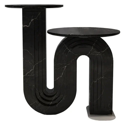 Mesa de centro con placa de piedra de lujo ligera, mesa auxiliar redonda de altura creativa para sala de estar y balcón