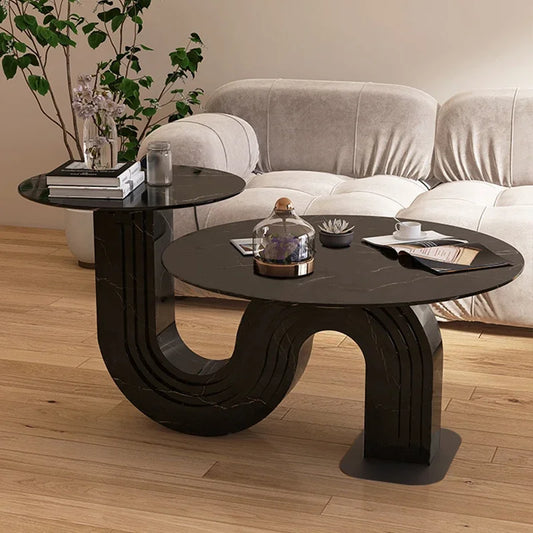 Mesa de centro con placa de piedra de lujo ligera, mesa auxiliar redonda de altura creativa para sala de estar y balcón