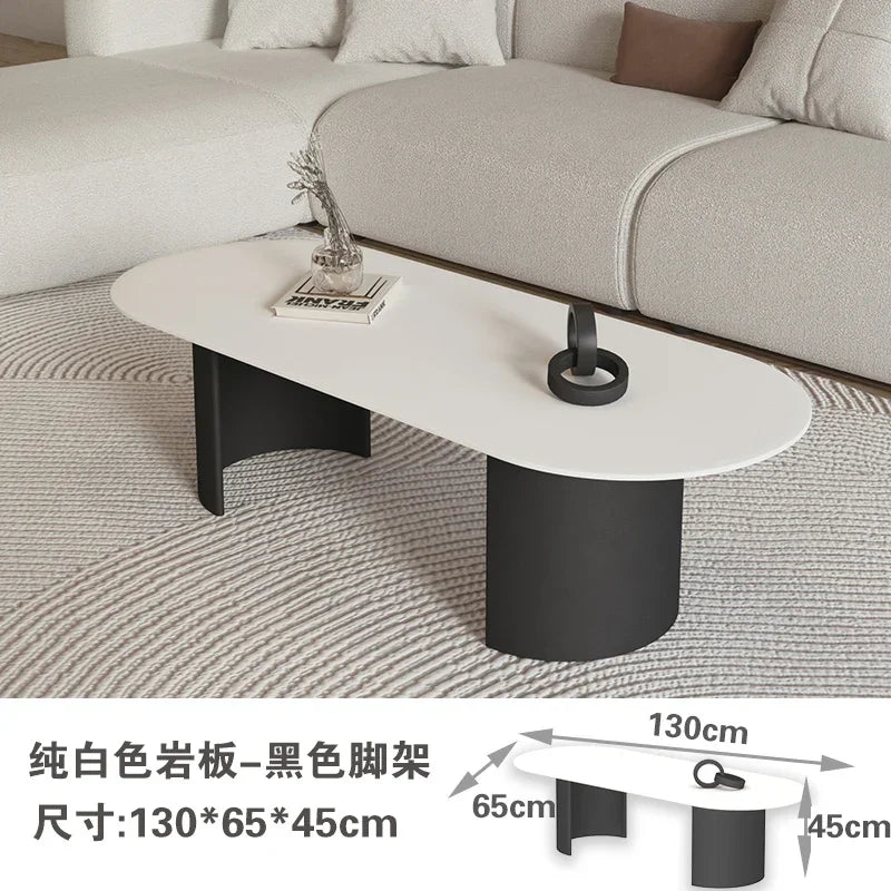 Cream Color Light Luxury Oval Coffee Table For Living Room Sintered Stone Modern Minimalist Design Living Room Meuble Furniture