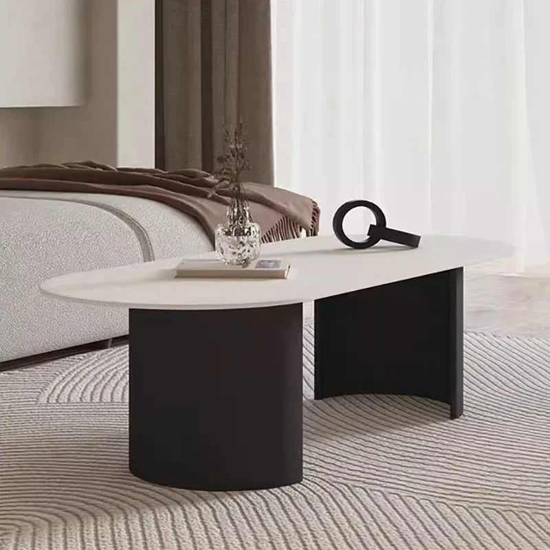 Cream Color Light Luxury Oval Coffee Table For Living Room Sintered Stone Modern Minimalist Design Living Room Meuble Furniture