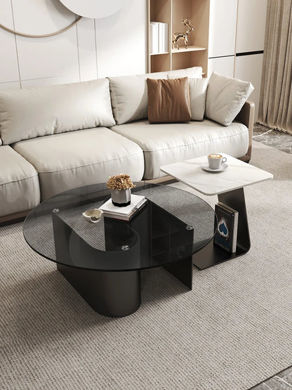 Mesa de centro de vidrio templado, sala de estar, hogar, combinación simple, mesa redonda, sensación de alta gama, unidad pequeña, mesa lateral