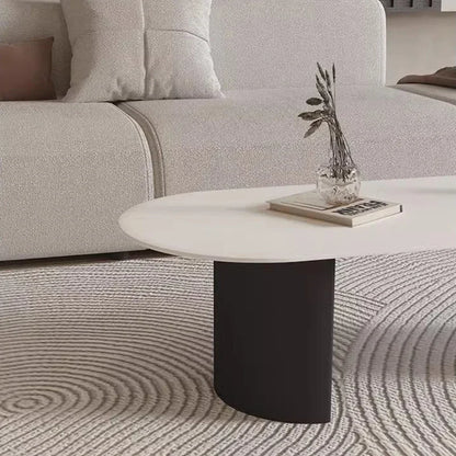 Cream Color Light Luxury Oval Coffee Table For Living Room Sintered Stone Modern Minimalist Design Living Room Meuble Furniture