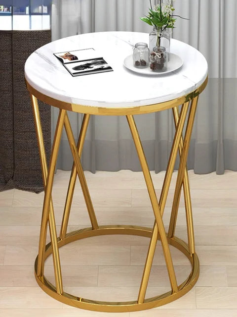 Mesa de centro dorada para sofá, muebles de mármol, mesita de noche redonda pequeña, patas de Loft modernas, mesa de Metal, decoración del hogar