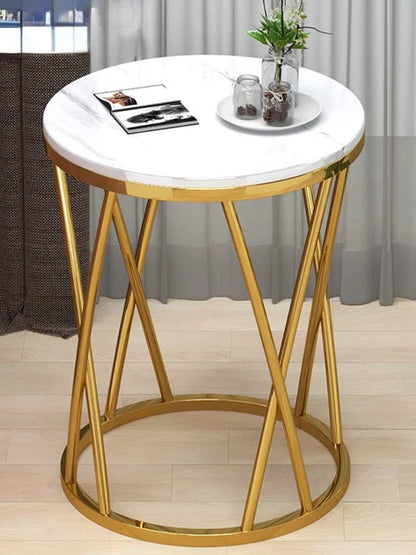 Mesa de centro dorada para sofá, muebles de mármol, mesita de noche redonda pequeña, patas de Loft modernas, mesa de Metal, decoración del hogar