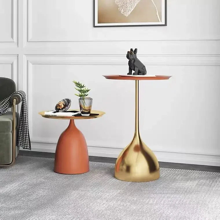 Mesa auxiliar pequeña de hierro forjado, mesa de centro redonda, muebles de sala de estar