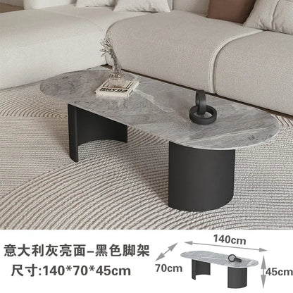 Cream Color Light Luxury Oval Coffee Table For Living Room Sintered Stone Modern Minimalist Design Living Room Meuble Furniture