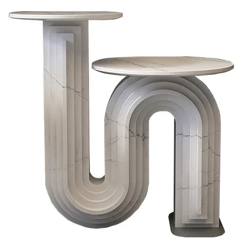 Mesa de centro con placa de piedra de lujo ligera, mesa auxiliar redonda de altura creativa para sala de estar y balcón