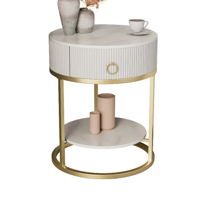 Luxury Modern Round Rock Plate Drawer Tea Table Living Room Sofa Simple Side Table
