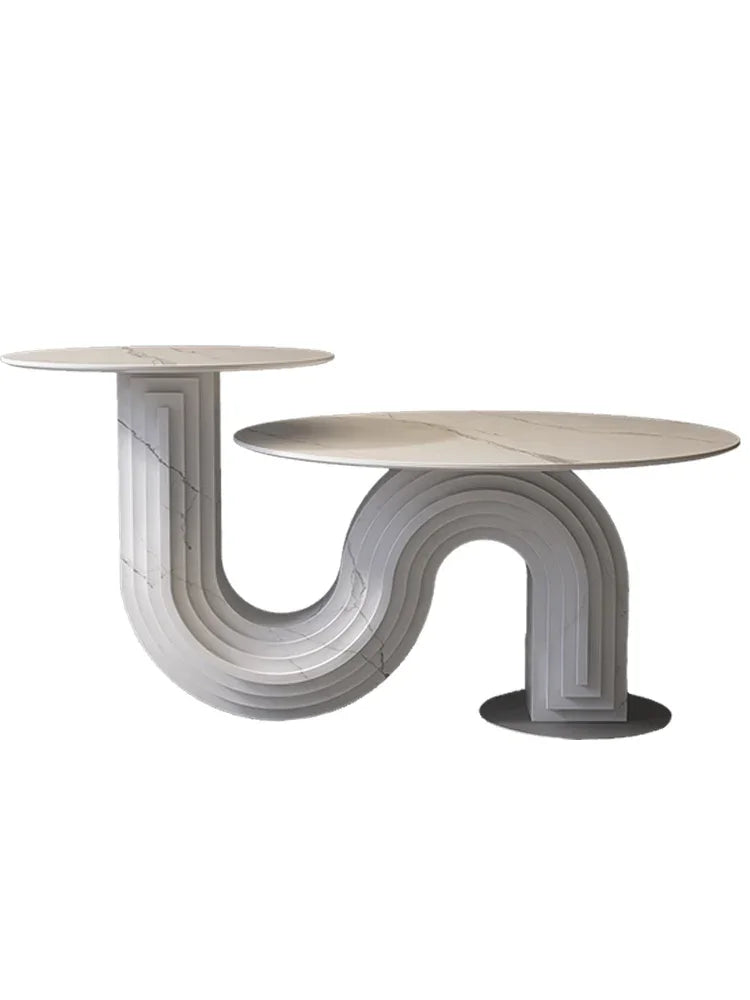 Mesa de centro con placa de piedra de lujo ligera, mesa auxiliar redonda de altura creativa para sala de estar y balcón