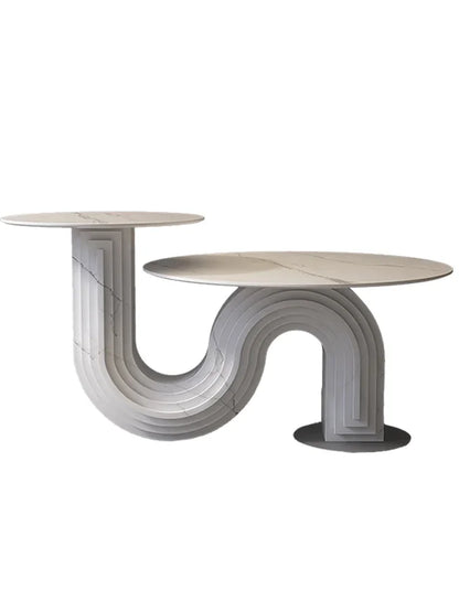 Mesa de centro con placa de piedra de lujo ligera, mesa auxiliar redonda de altura creativa para sala de estar y balcón