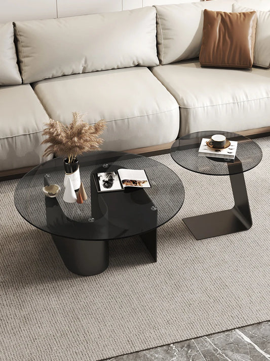 Mesa de centro de vidrio templado, sala de estar, hogar, combinación simple, mesa redonda, sensación de alta gama, unidad pequeña, mesa lateral