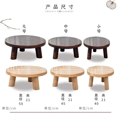 Mini mesa baja redonda de madera maciza para dormitorio, ventana de Bahía Simple y moderna, Tatami de arroz, pequeña mesa de té de café, mesas de tierra