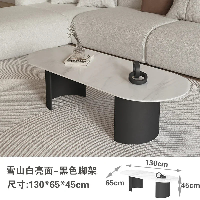 Cream Color Light Luxury Oval Coffee Table For Living Room Sintered Stone Modern Minimalist Design Living Room Meuble Furniture