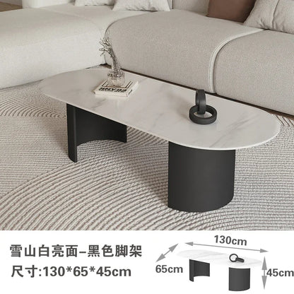 Cream Color Light Luxury Oval Coffee Table For Living Room Sintered Stone Modern Minimalist Design Living Room Meuble Furniture