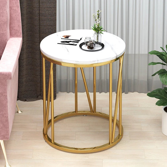 Mesa de centro dorada para sofá, muebles de mármol, mesita de noche redonda pequeña, patas de Loft modernas, mesa de Metal, decoración del hogar