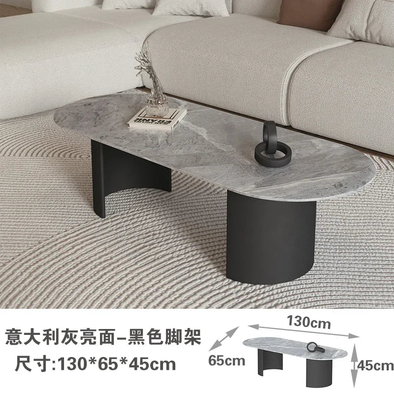 Cream Color Light Luxury Oval Coffee Table For Living Room Sintered Stone Modern Minimalist Design Living Room Meuble Furniture