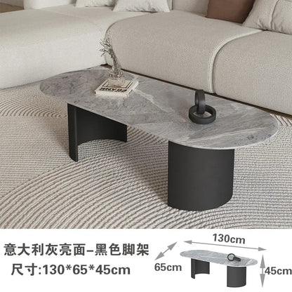 Cream Color Light Luxury Oval Coffee Table For Living Room Sintered Stone Modern Minimalist Design Living Room Meuble Furniture