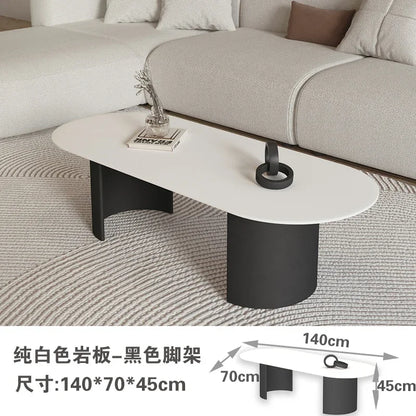Cream Color Light Luxury Oval Coffee Table For Living Room Sintered Stone Modern Minimalist Design Living Room Meuble Furniture