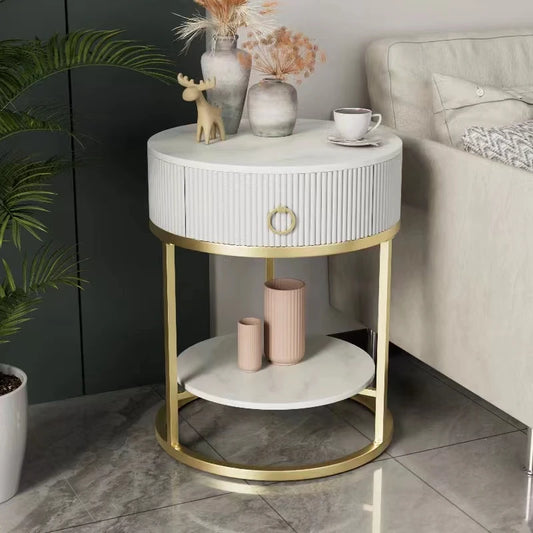 Luxury Modern Round Rock Plate Drawer Tea Table Living Room Sofa Simple Side Table