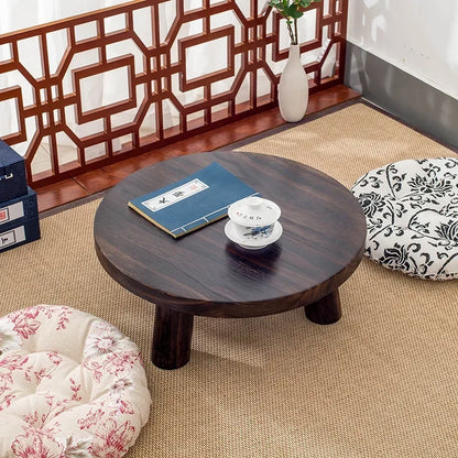 Mini mesa baja redonda de madera maciza para dormitorio, ventana de Bahía Simple y moderna, Tatami de arroz, pequeña mesa de té de café, mesas de tierra