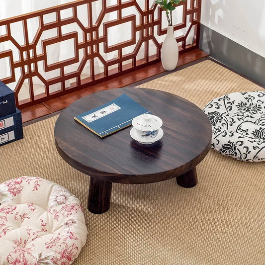 Mini mesa baja redonda de madera maciza para dormitorio, ventana de Bahía Simple y moderna, Tatami de arroz, pequeña mesa de té de café, mesas de tierra
