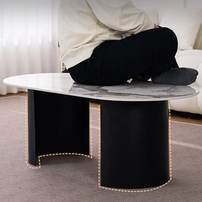 Cream Color Light Luxury Oval Coffee Table For Living Room Sintered Stone Modern Minimalist Design Living Room Meuble Furniture