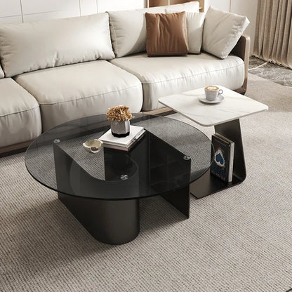 Mesa de centro de vidrio templado, sala de estar, hogar, combinación simple, mesa redonda, sensación de alta gama, unidad pequeña, mesa lateral
