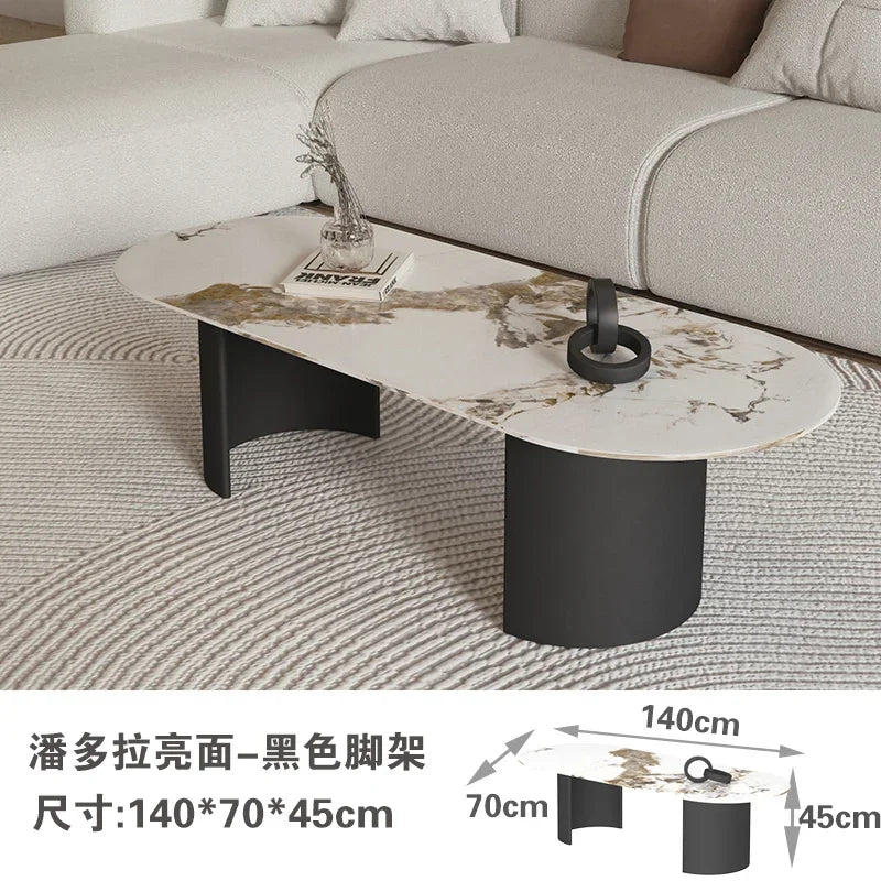 Cream Color Light Luxury Oval Coffee Table For Living Room Sintered Stone Modern Minimalist Design Living Room Meuble Furniture
