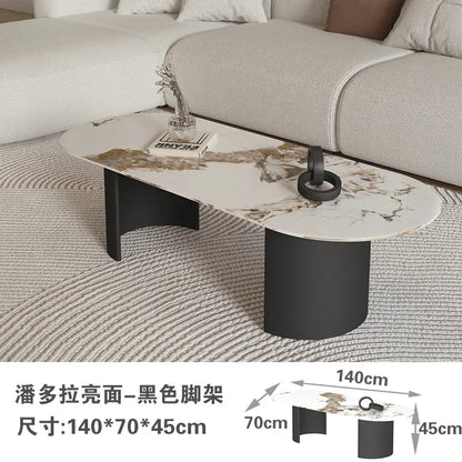 Cream Color Light Luxury Oval Coffee Table For Living Room Sintered Stone Modern Minimalist Design Living Room Meuble Furniture