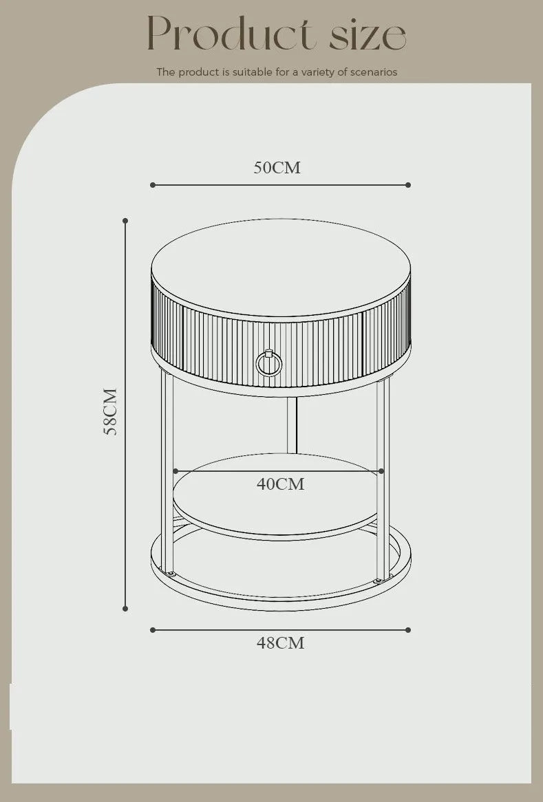 Luxury Modern Round Rock Plate Drawer Tea Table Living Room Sofa Simple Side Table