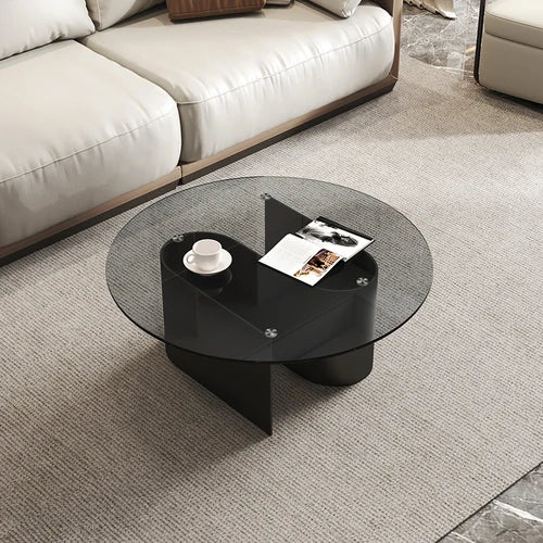 Mesa de centro de vidrio templado, sala de estar, hogar, combinación simple, mesa redonda, sensación de alta gama, unidad pequeña, mesa lateral