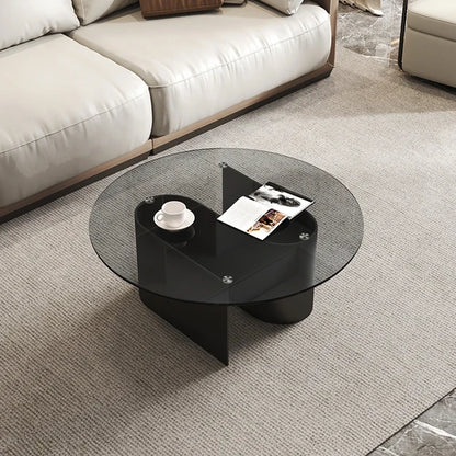 Mesa de centro de vidrio templado, sala de estar, hogar, combinación simple, mesa redonda, sensación de alta gama, unidad pequeña, mesa lateral