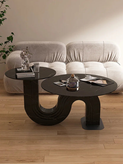 Mesa de centro con placa de piedra de lujo ligera, mesa auxiliar redonda de altura creativa para sala de estar y balcón