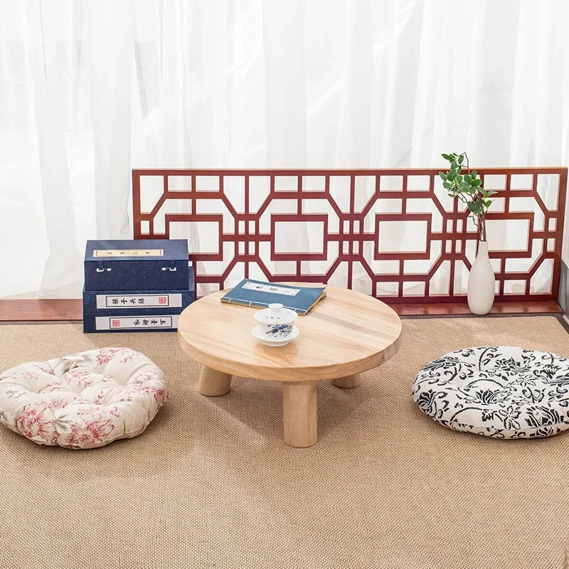 Mini mesa baja redonda de madera maciza para dormitorio, ventana de Bahía Simple y moderna, Tatami de arroz, pequeña mesa de té de café, mesas de tierra